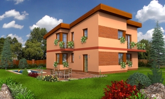 Modern multi-storey house with shed roofs and a room on the ground floor.